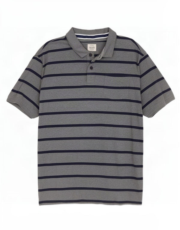 Polo da uomo Fat Face XL in cotone a righe grigie