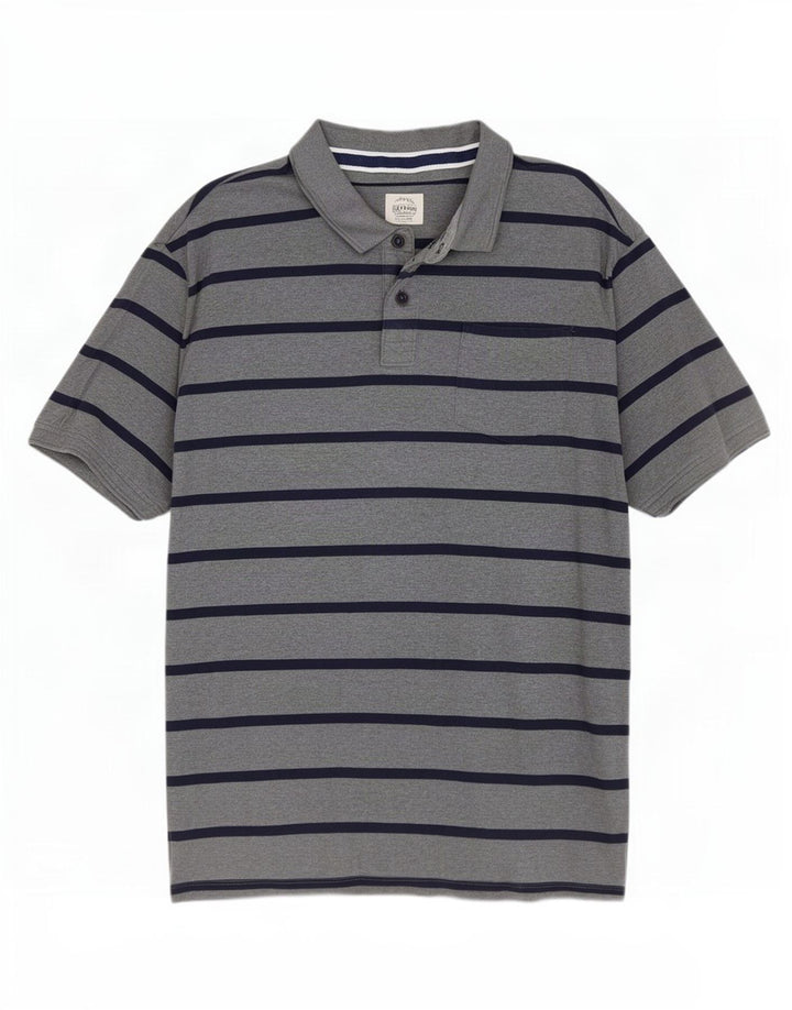 Polo da uomo Fat Face XL in cotone a righe grigie