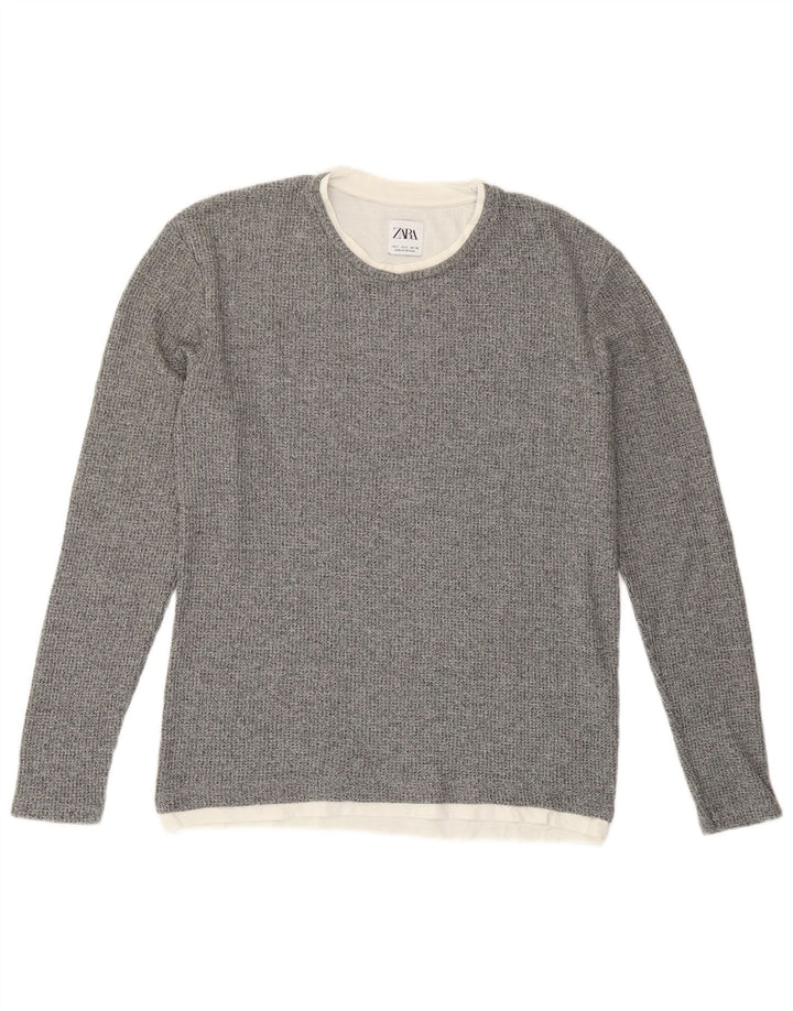 Top Zara da uomo a maniche lunghe piccolo in cotone chiazzato grigio