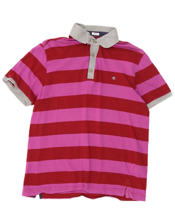 Polo da rugby da uomo Champion Heritage Fit, grande, in cotone a righe rosa