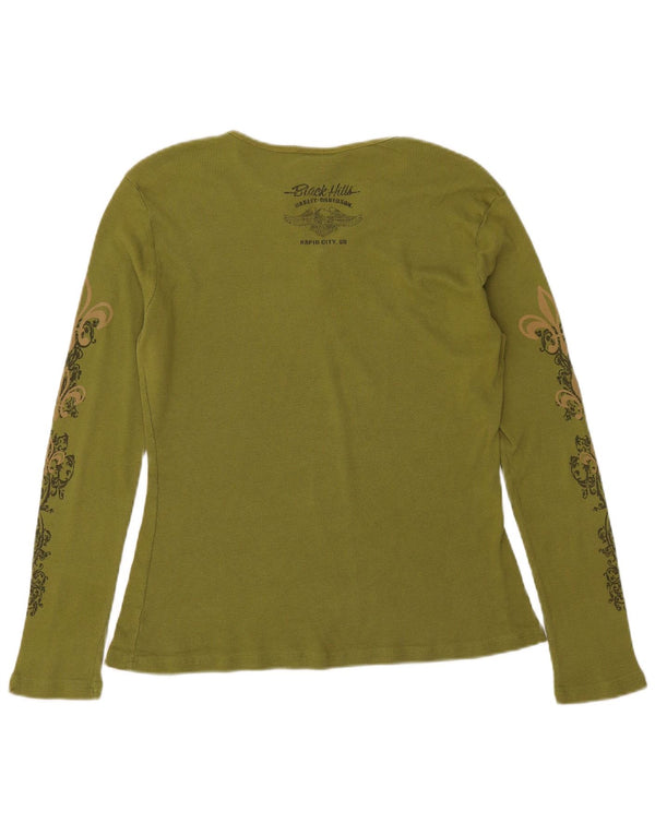 Maglietta grafica da donna Harley Davidson manica lunga UK 18 XL Verde Paisley