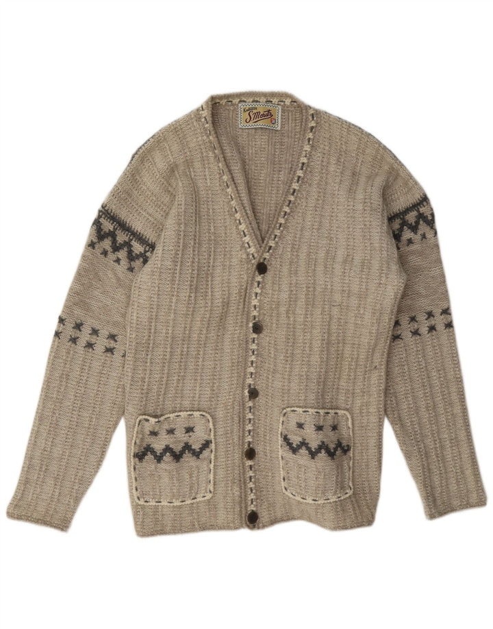 Maglione cardigan ampio da uomo S.Moritz piccolo in lana geometrica beige