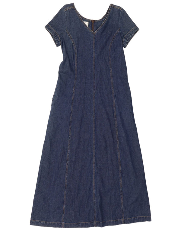 Laura Ashley Maxi abito in denim da donna UK 12 Medio cotone blu navy