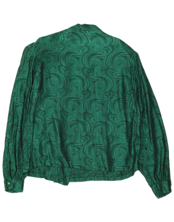 Camicetta vintage da donna a maniche lunghe UK 16 Large Green Paisley Retro