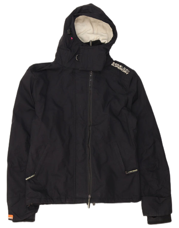 Giacca a vento con cappuccio grafica da donna Superdry UK 16 grande nylon nero