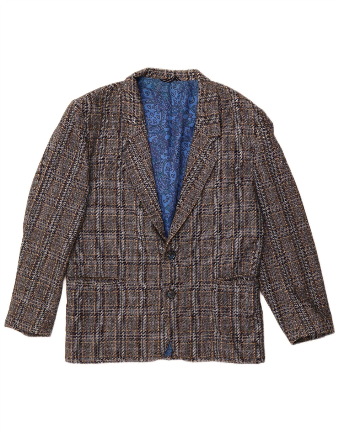 Giacca blazer vintage da uomo a 2 bottoni UK 38 lana a quadri grigio medio