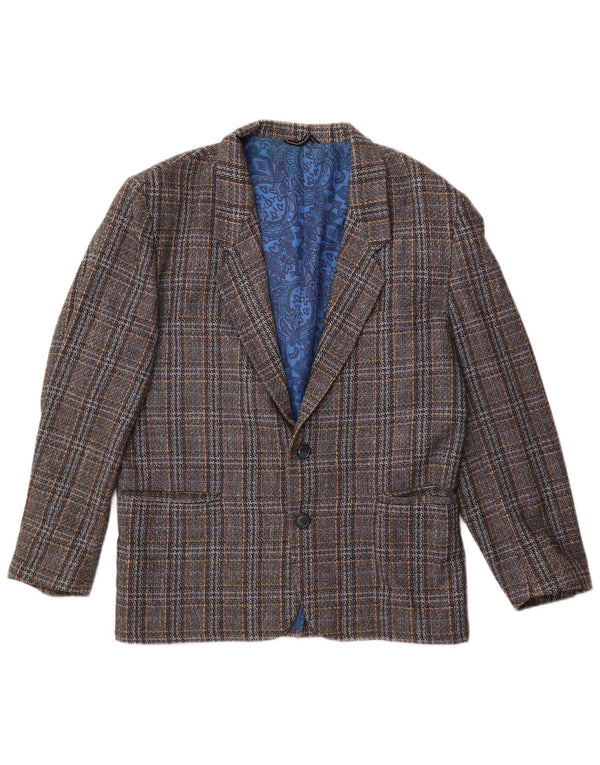Giacca blazer vintage da uomo a 2 bottoni UK 38 lana a quadri grigio medio