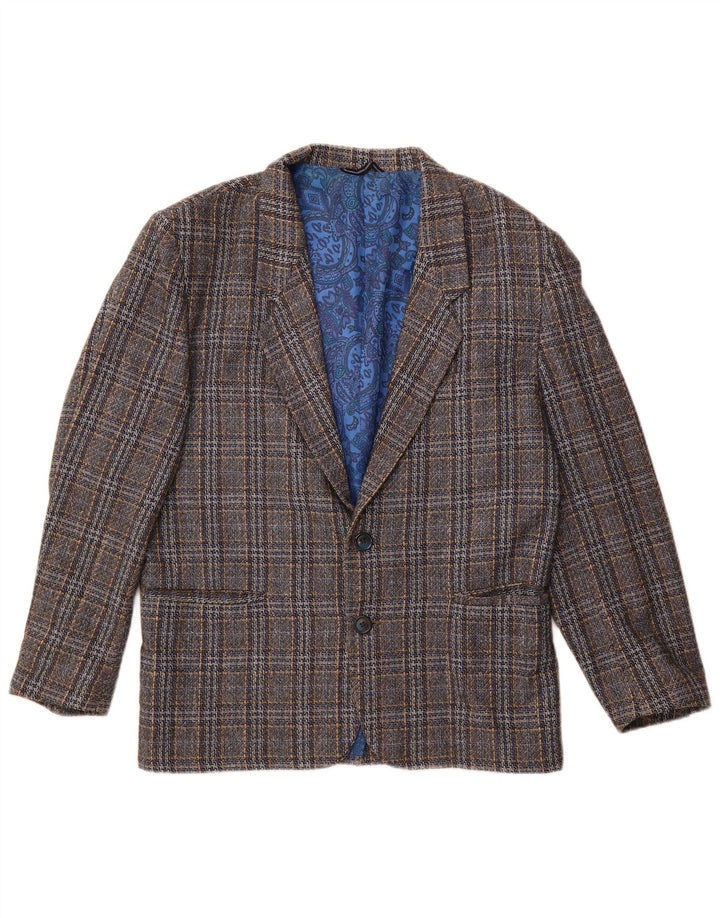 Giacca blazer vintage da uomo a 2 bottoni UK 38 lana a quadri grigio medio