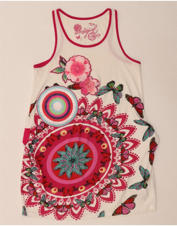 DESIGUAL Abito tunica senza maniche con grafica per ragazze 11-12 anni floreale bianco