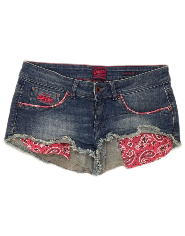 Pantaloncini di jeans invecchiati Superdry da donna medi W28 cotone paisley blu