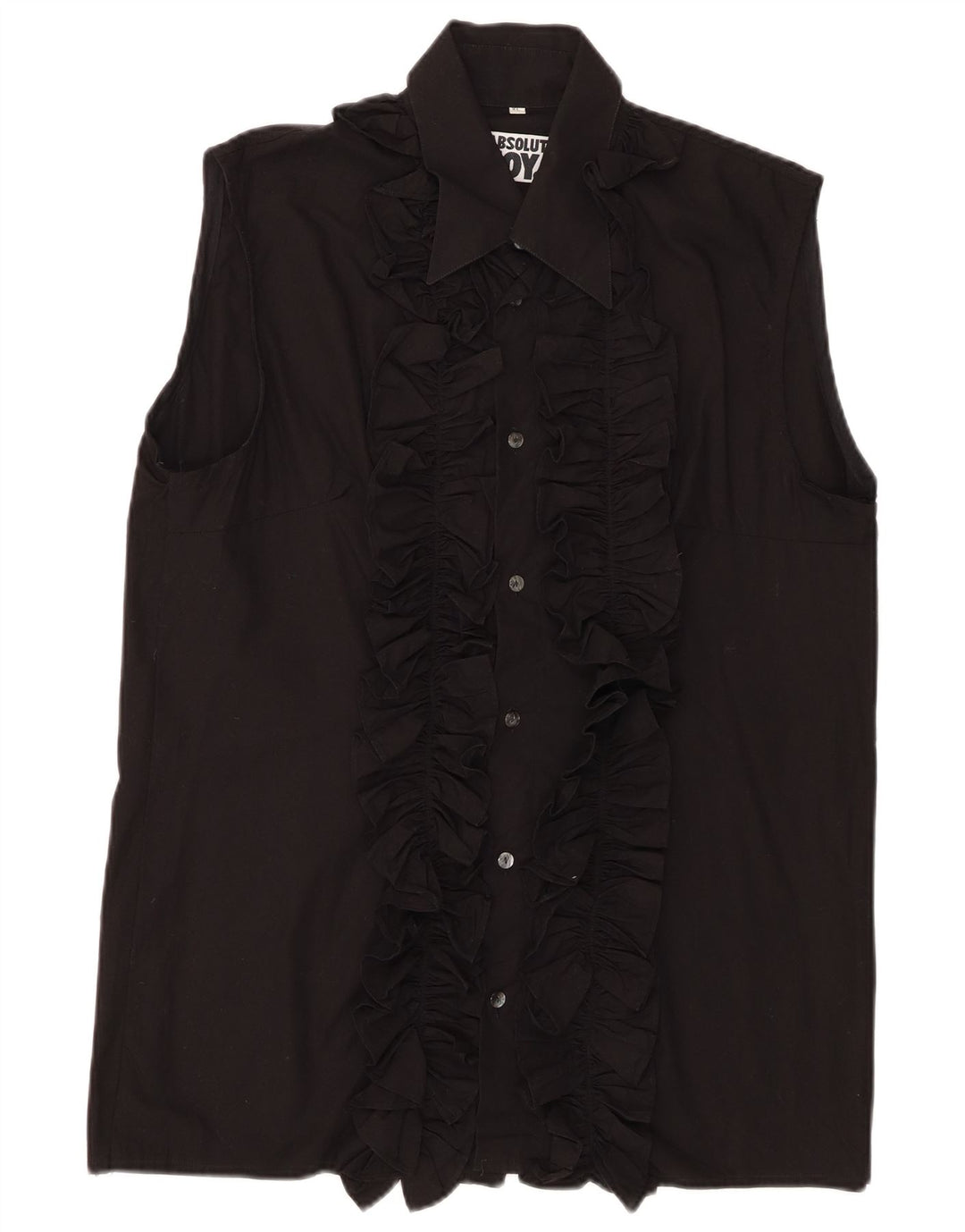 Camicia vintage da donna senza maniche con volant sul davanti UK 18 XL Nera