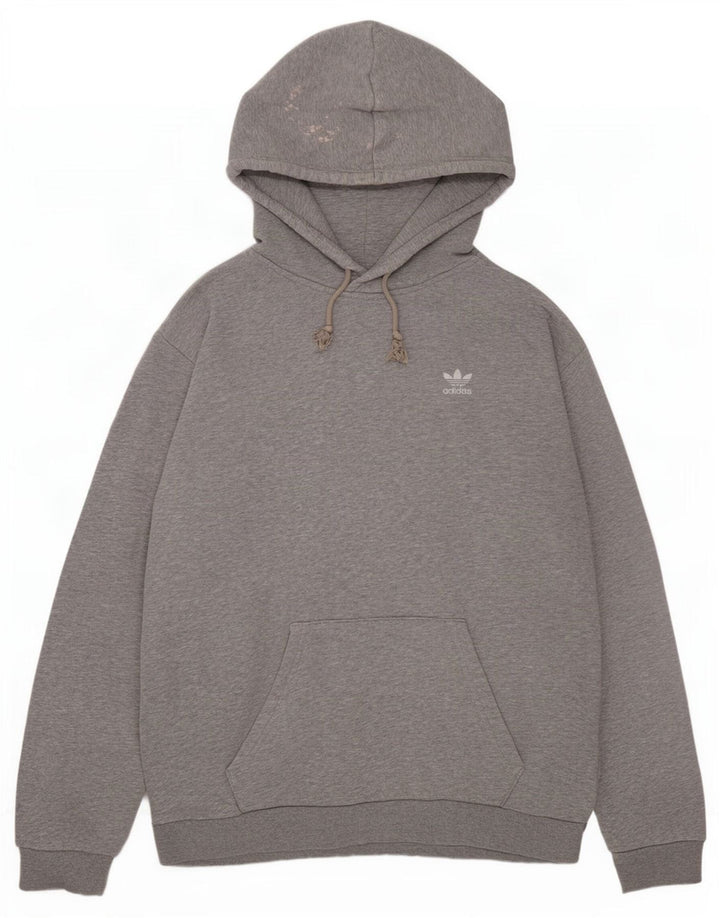 Felpa con cappuccio da uomo Adidas in cotone chiazzato grigio medio