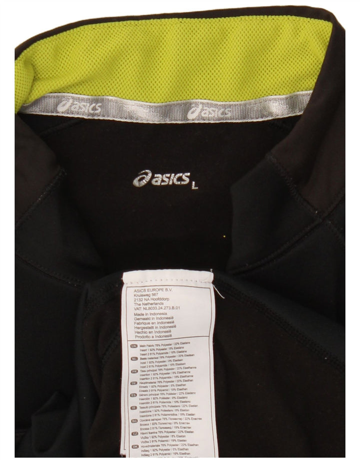 Asics Uomo Zip Neck Pullover Tuta Top Large Nero Colourblock