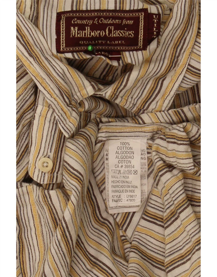 Camicia da uomo Marlboro Classics Large in cotone a righe marroni