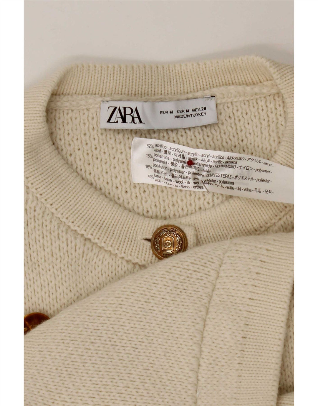 Maglione cardigan da donna Zara UK 12 Acrilico bianco sporco medio