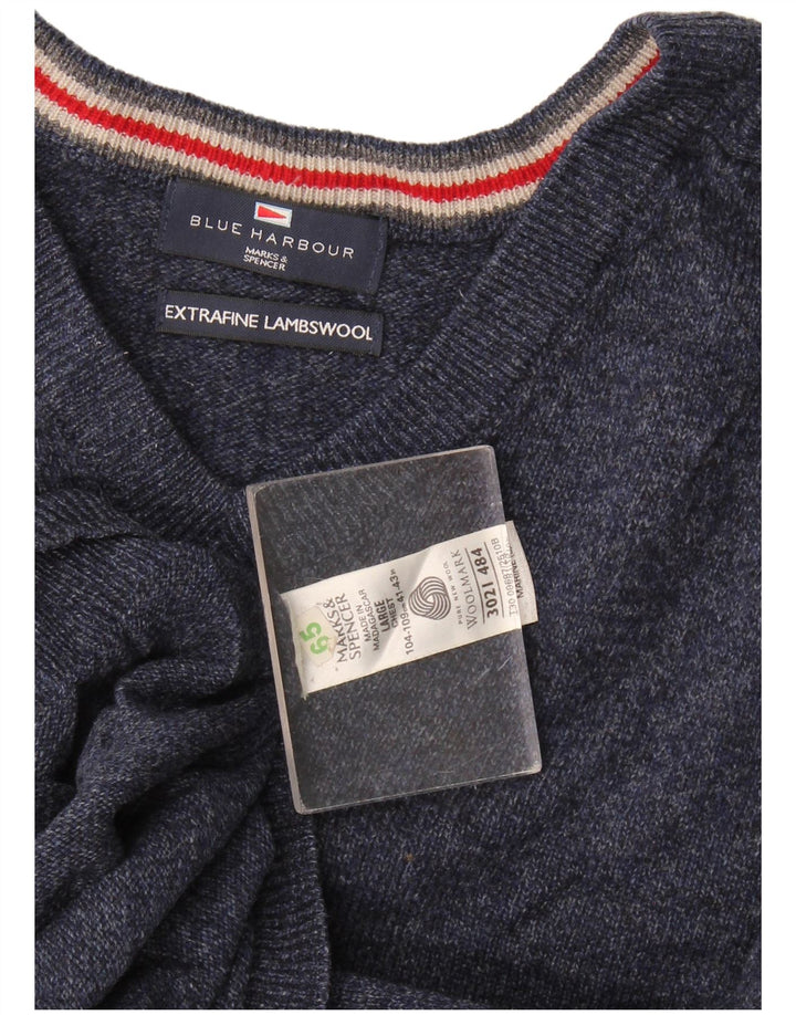 Maglione da uomo Marks & Spencer Blue Harbour con scollo a V grande blu navy