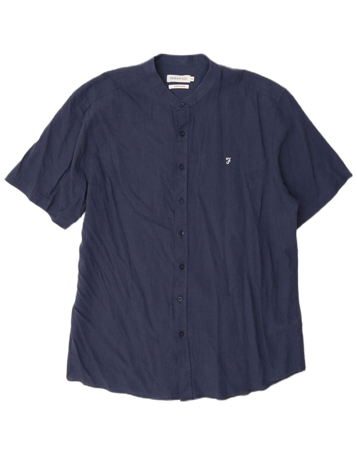 Camicia a maniche corte da uomo Farah XL in lino blu navy