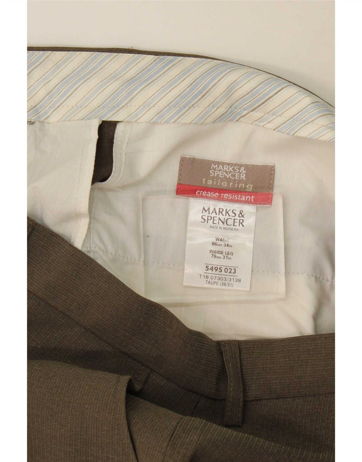 Pantaloni da abito dritti da uomo Marks & Spencer W34 L31 poliestere kaki