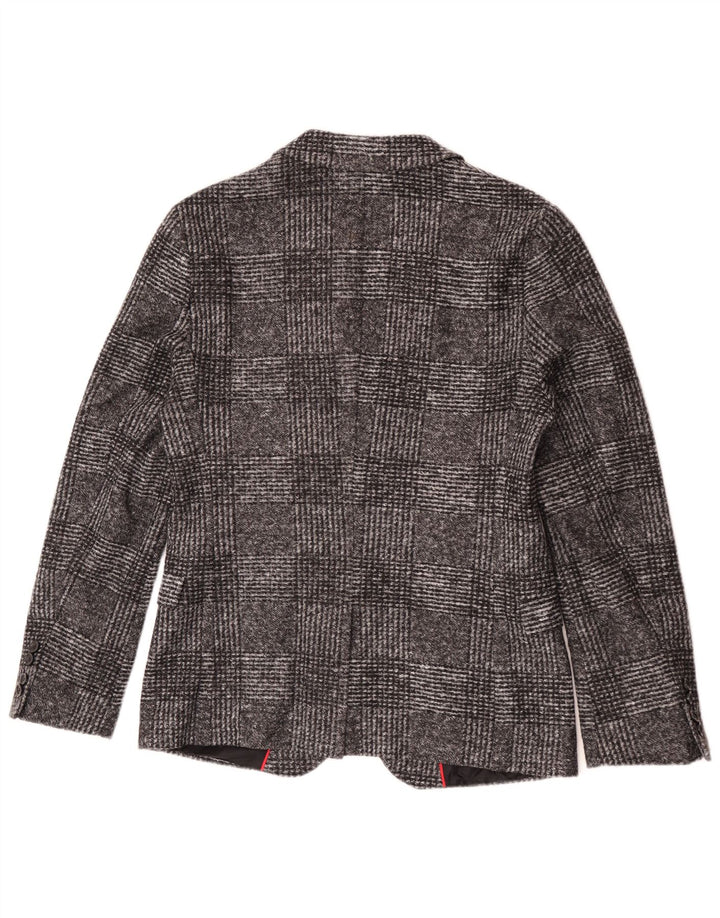 Giacca blazer da uomo a 2 bottoni Hugo Boss EU 46 piccolo poliacrilico a quadri grigi