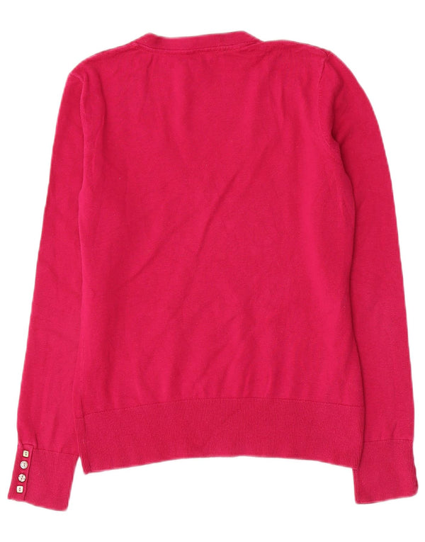 LAURA ASHLEY Maglione corto da donna con scollo a V UK 12 Cotone rosa medio