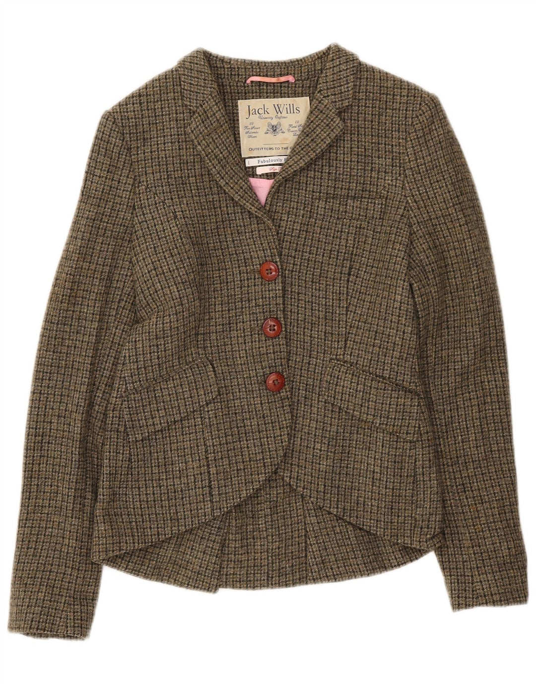 Giacca blazer a 3 bottoni da donna Jack Wills UK 10 piccola lana pied de poule kaki