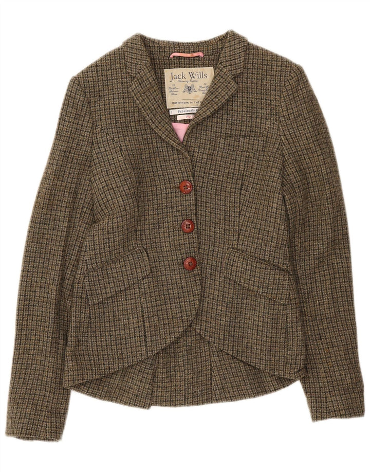 Giacca blazer a 3 bottoni da donna Jack Wills UK 10 piccola lana pied de poule kaki