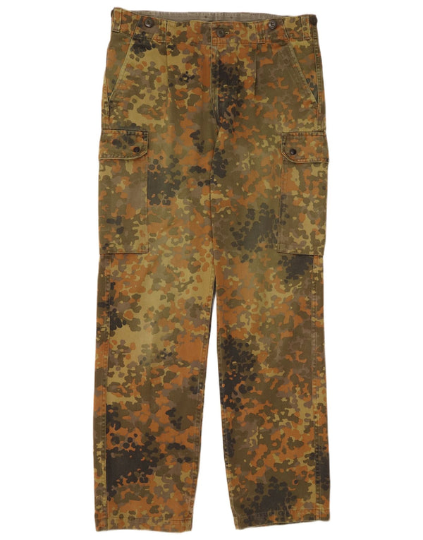 Vintage Mens Straight Cargo Trousers W34 L32 Green Camouflage Cotton