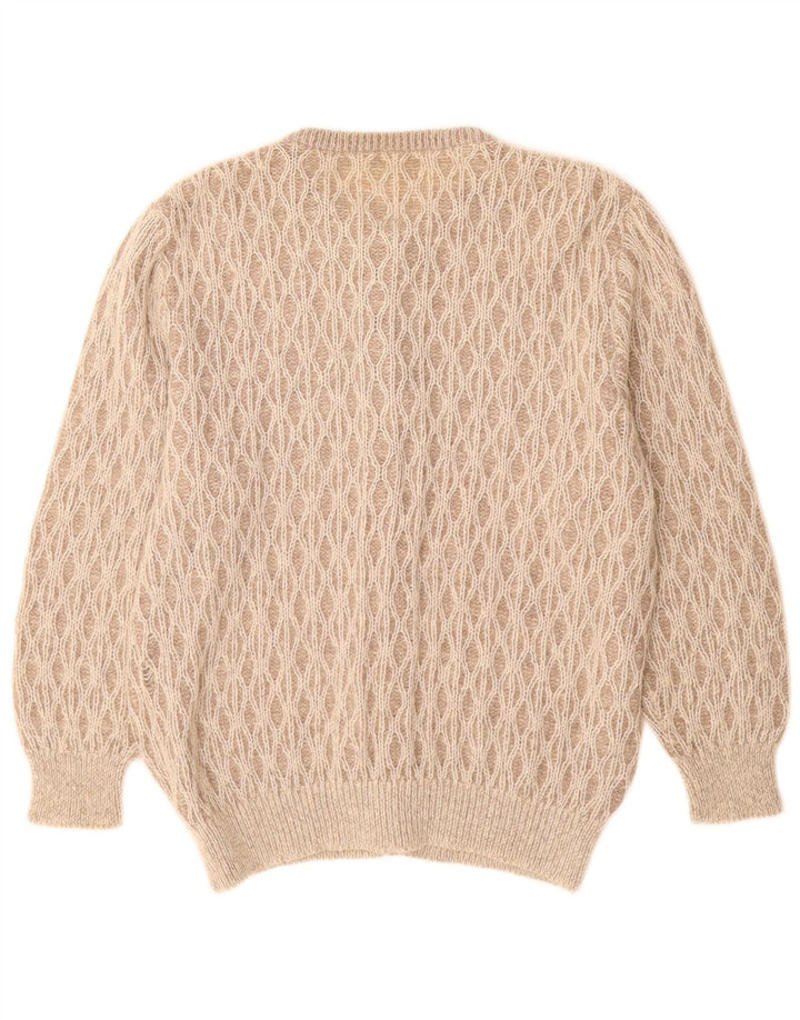 Maglione cardigan da donna vintage UK 14 grande grigio geometrico