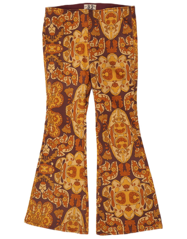 Pantaloni casual svasati da donna vintage UK 18 XL W36 L33 Marrone geometrico