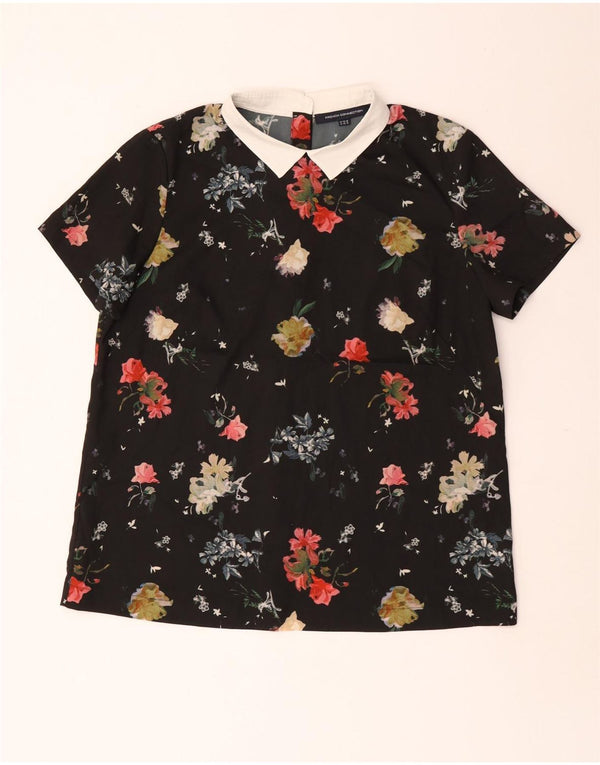 Camicia a maniche corte da donna French Connection Camicetta UK 14 Grande floreale nero