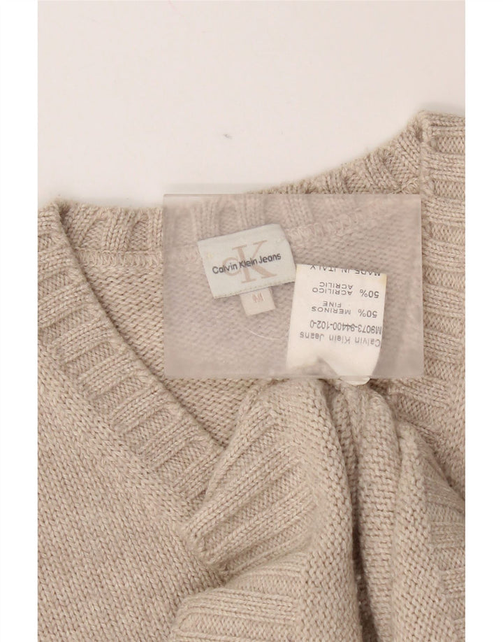 Maglione da uomo con scollo a V Calvin Klein in lana merino beige medio