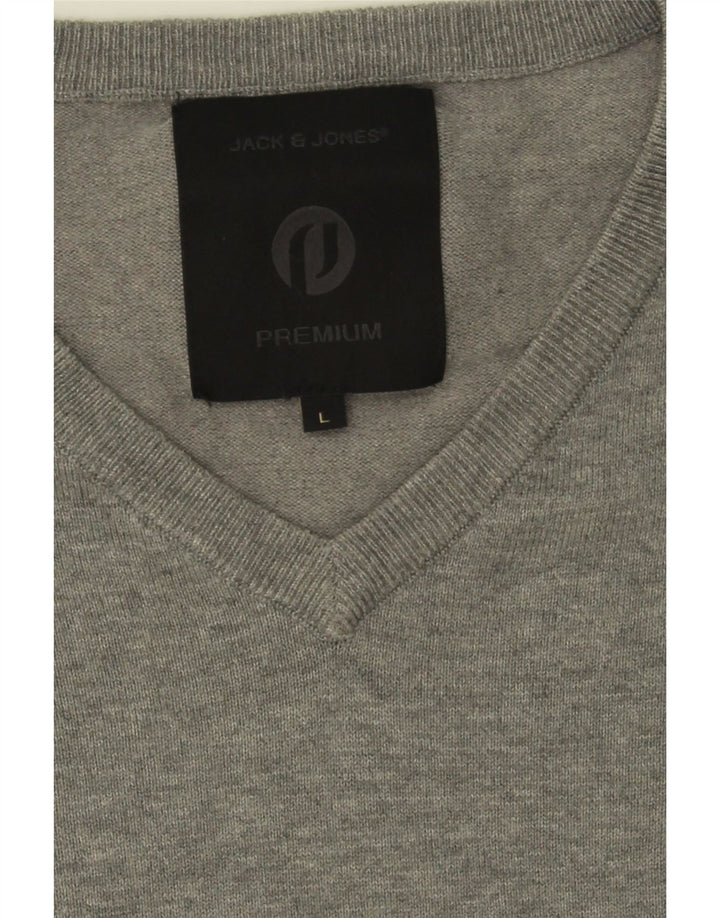 JACK & JONES Mens V-Neck Jumper Sweater Large Grey Vintage Jack & Jones and Second-Hand Jack & Jones from Messina Hembry 