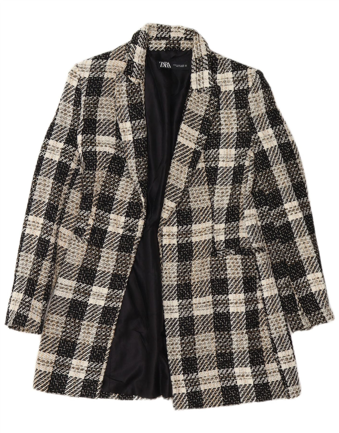 Soprabito aperto da donna Zara UK 6 XS acetato nero a quadri