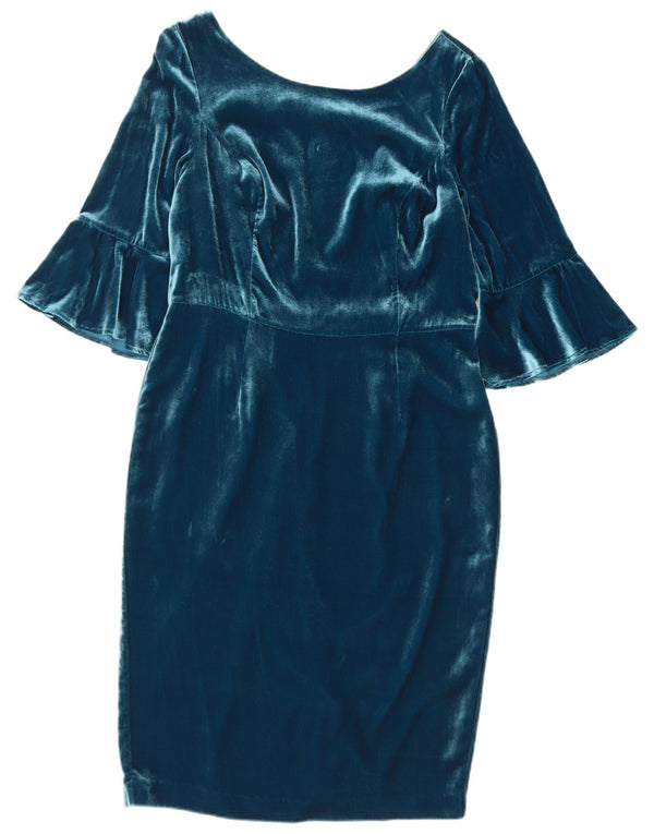 Boden Abito tubino in velluto con maniche a 3/4 da donna UK 12 Viscosa blu medio
