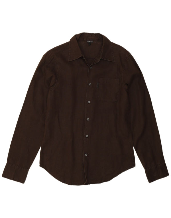 Camicia da uomo Calvin Klein Jeans in lino marrone medio
