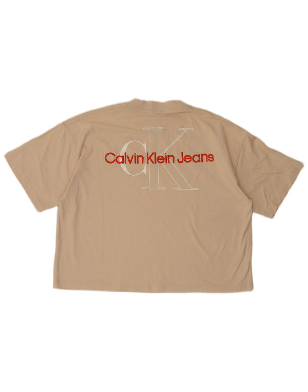 Calvin Klein Jeans T-shirt grafica oversize da donna UK 10 Small Beige