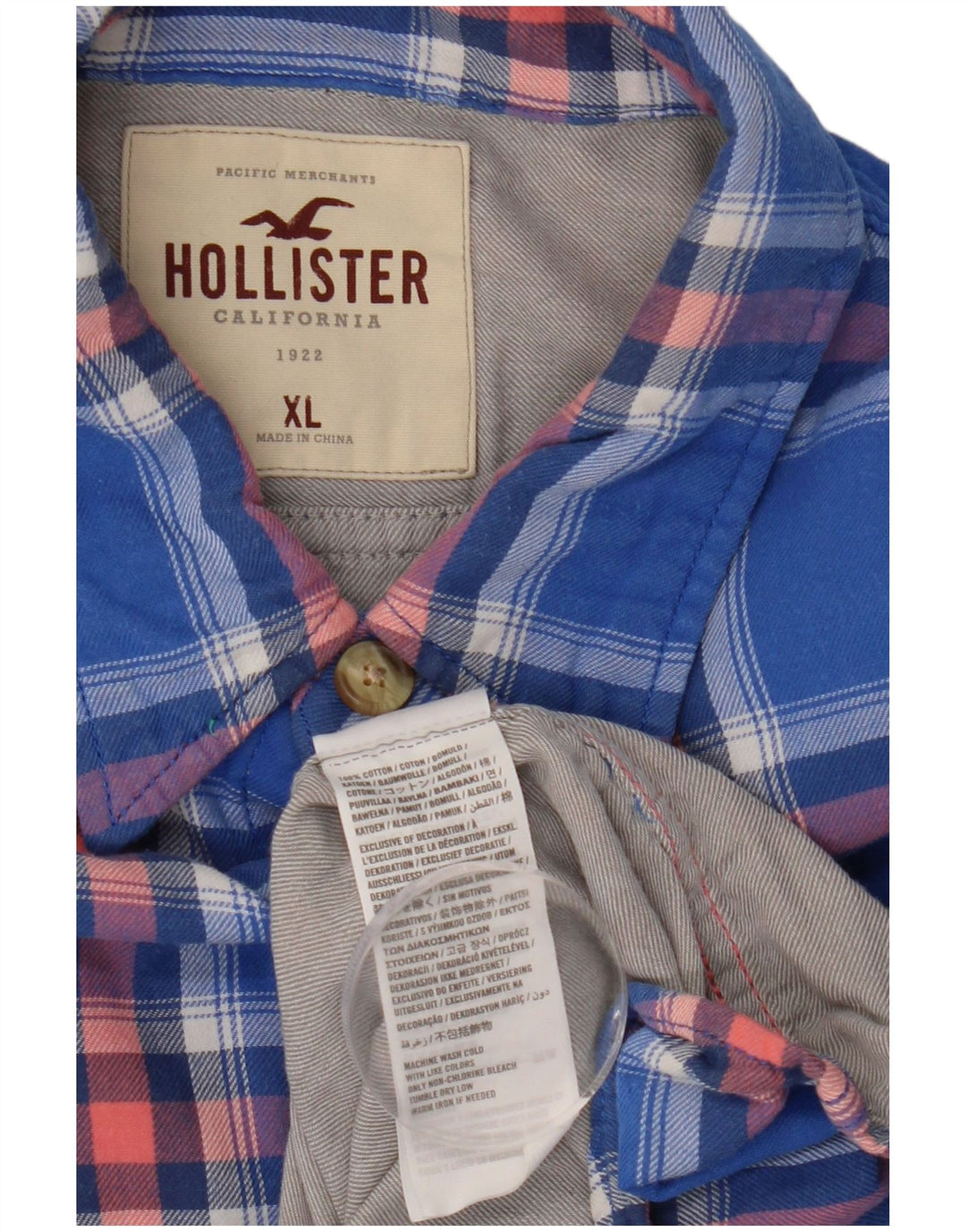 Camicia Hollister da uomo in flanella XL in cotone a quadri blu