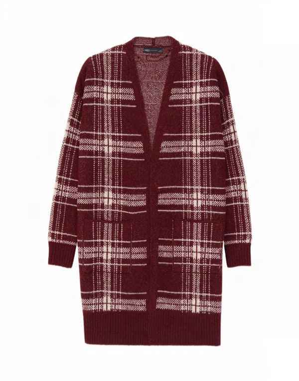 Maglione cardigan lungo da donna Marks & Spencer UK 14 Bordeaux medio