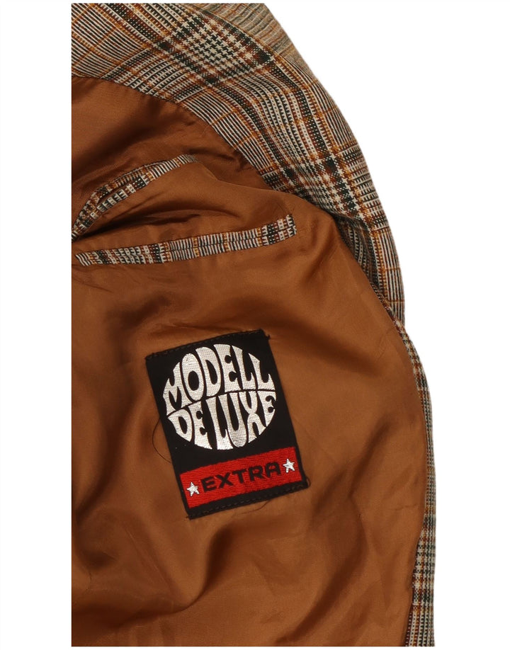 Giacca blazer da uomo a 2 bottoni VINTAGE UK 40 grande poliestere a quadri grigi