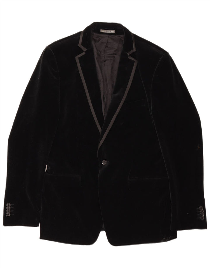 Giacca blazer in velluto da uomo a 1 bottone Zara EU 52 grande cotone nero
