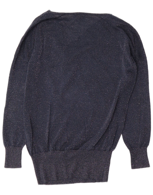 Maglione maglione con scollo a barca da donna Oasis UK 16 Grande viscosa screziata blu navy