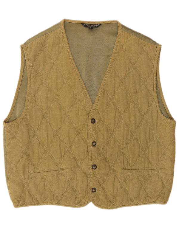 Gilet trapuntato vintage in velluto a coste da uomo grande color kaki