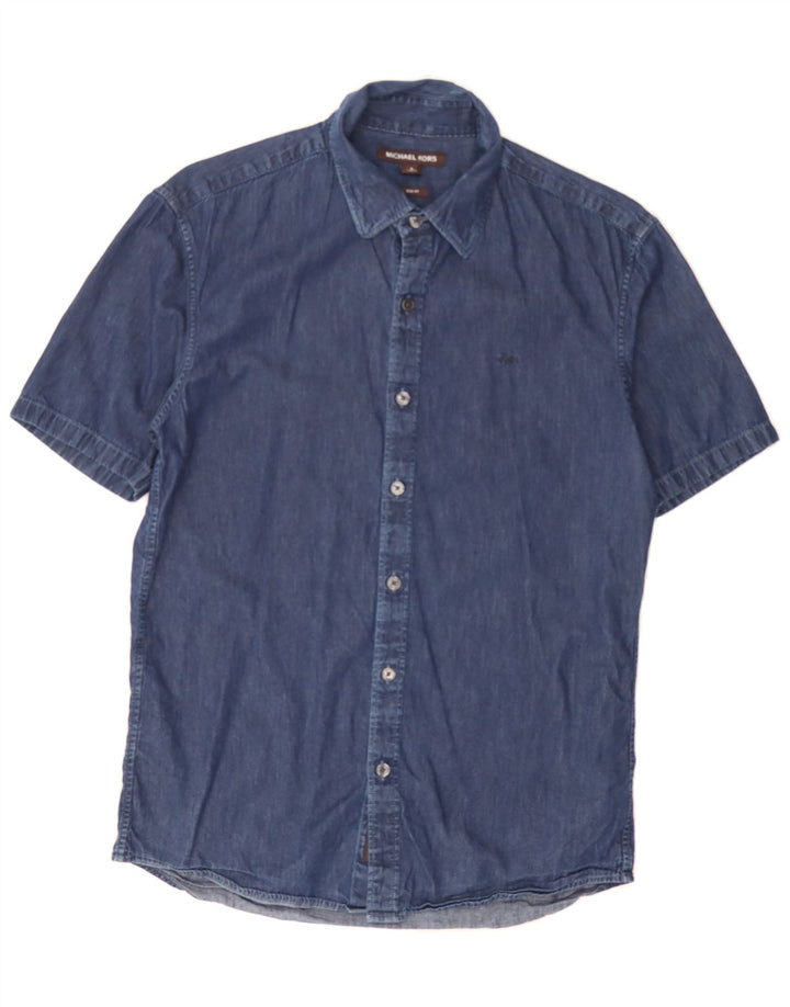 MICHAEL KORS Mens Slim Fit Short Sleeve Shirt Small Blue Cotton Vintage Michael Kors and Second-Hand Michael Kors from Messina Hembry 