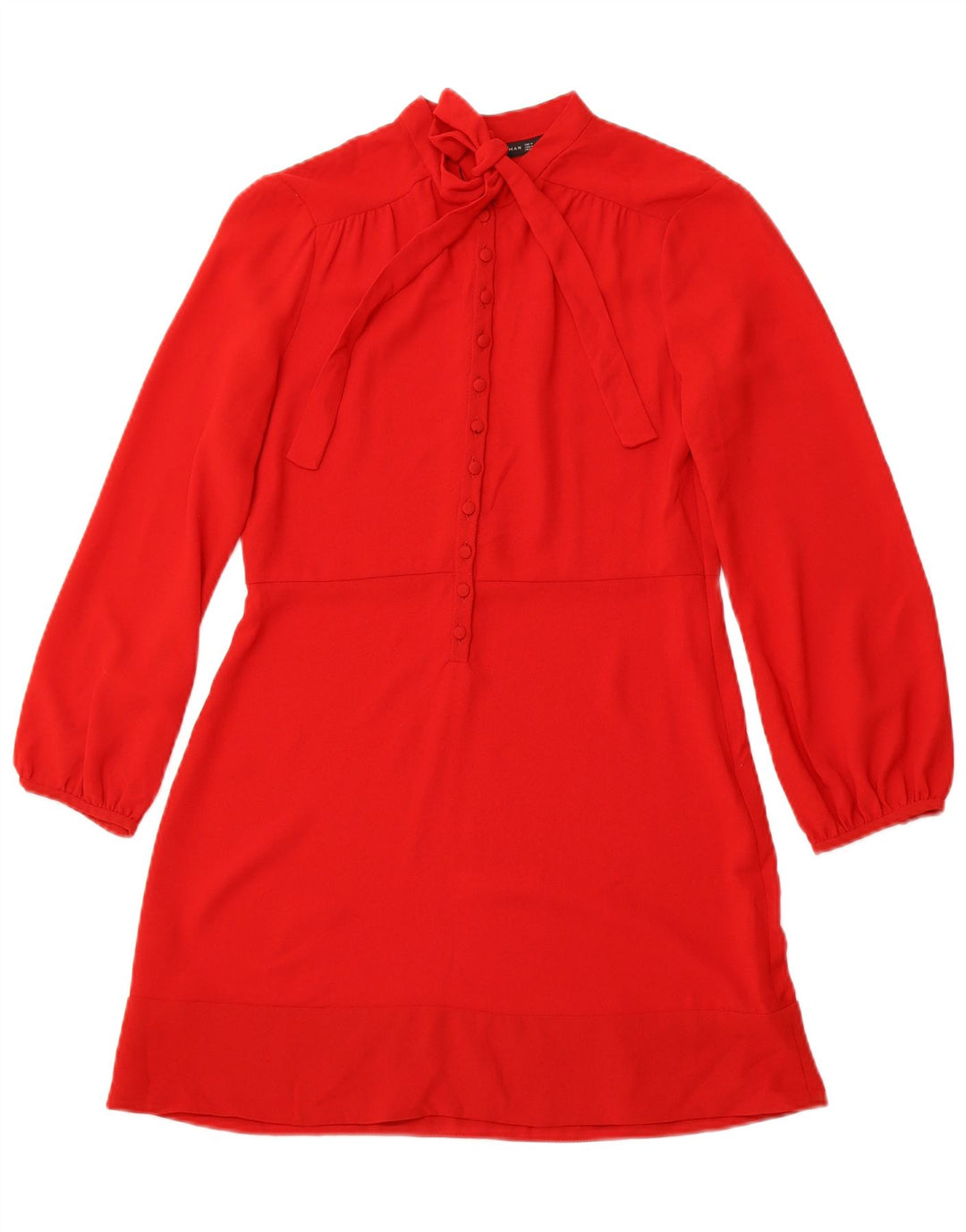 Abito a trapezio a maniche lunghe da donna ZARA UK 12 medio rosso poliestere