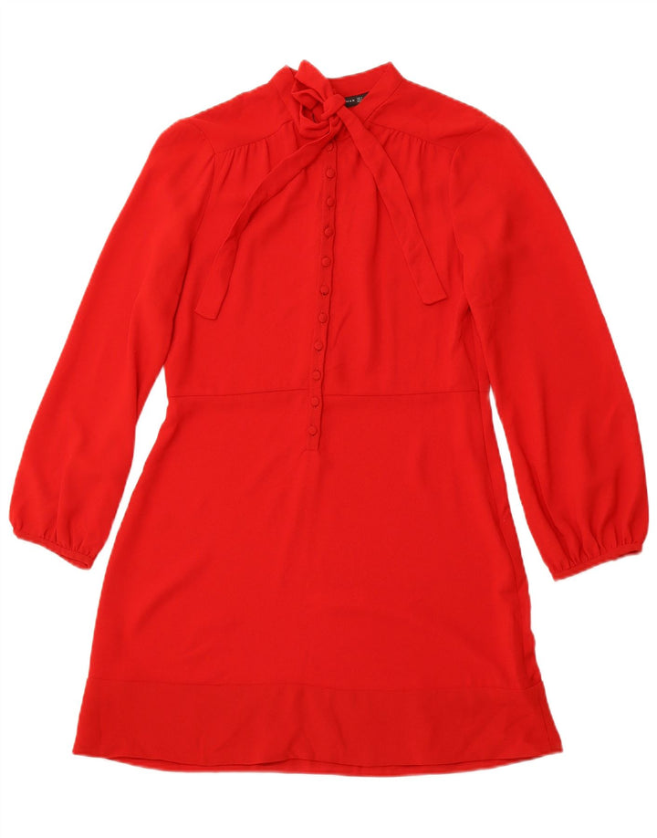 Abito a trapezio a maniche lunghe da donna ZARA UK 12 medio rosso poliestere