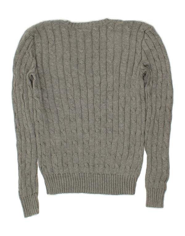 POLO RALPH LAUREN Womens V-Neck Jumper Sweater UK 6 XS Grey Cotton