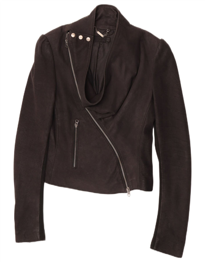 Giacca da corsa in pelle da donna All Saints UK 12 in pelle nera media