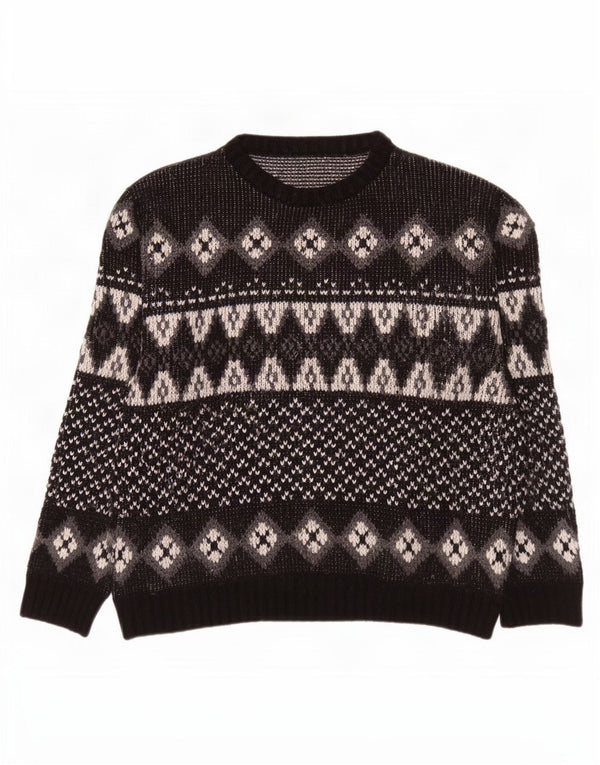 Maglione girocollo da uomo vintage IT 52/54 Large Black Fair Isle