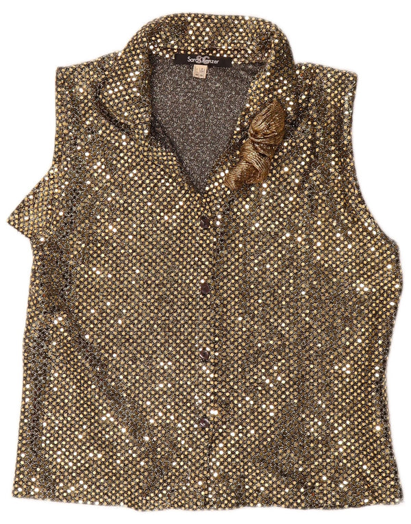 Sara Glenzer Camicetta senza maniche con paillettes da donna UK 12 Nylon dorato medio