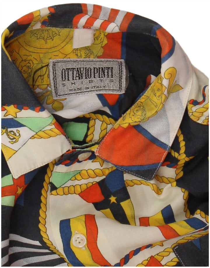 Camicia a maniche corte vintage da uomo con motivo astratto piccolo multicolore